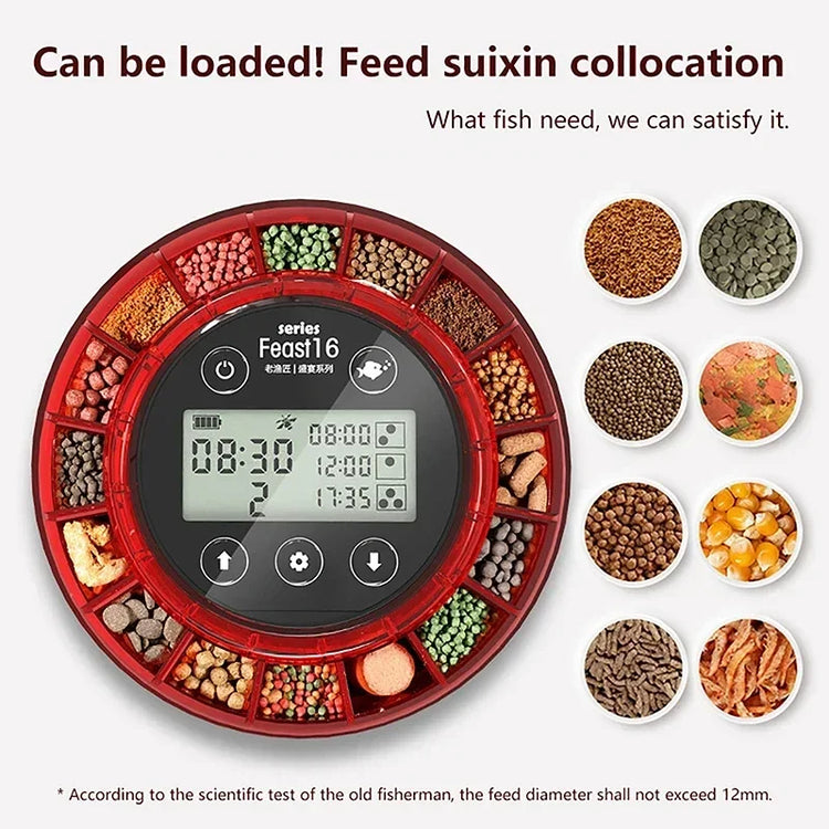 Automatic Fish Feeder for Aquarium with LCD Display and USB Rechargeable Timer – 3-Speed Adjustable Food Dispenser