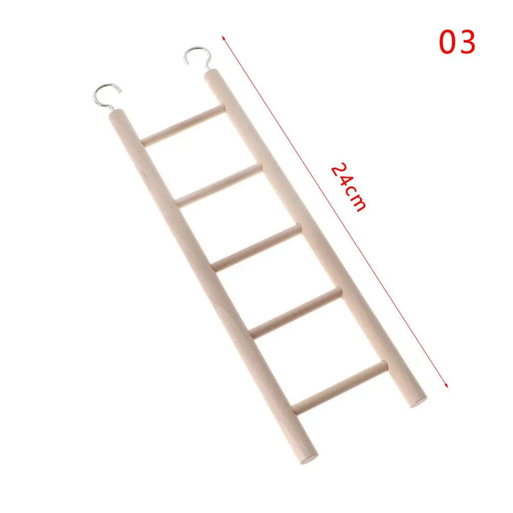 Wooden Bird Climbing Ladder Toy | DIY Parrot Cage Accessory with Hooks | Natural Wood Play Ladder for Birds & Hamsters
