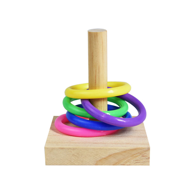 Bird Training Toys Set | Wooden Block Puzzle Toys for Parrots - Colorful Plastic Rings / Intelligence Training Chew Toy - Bird Supplies