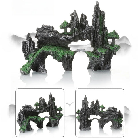 Aquarium Decorative Rockery with Arched Bridge – Resin Landscaping Ornament for Fish Tank or Home Decor