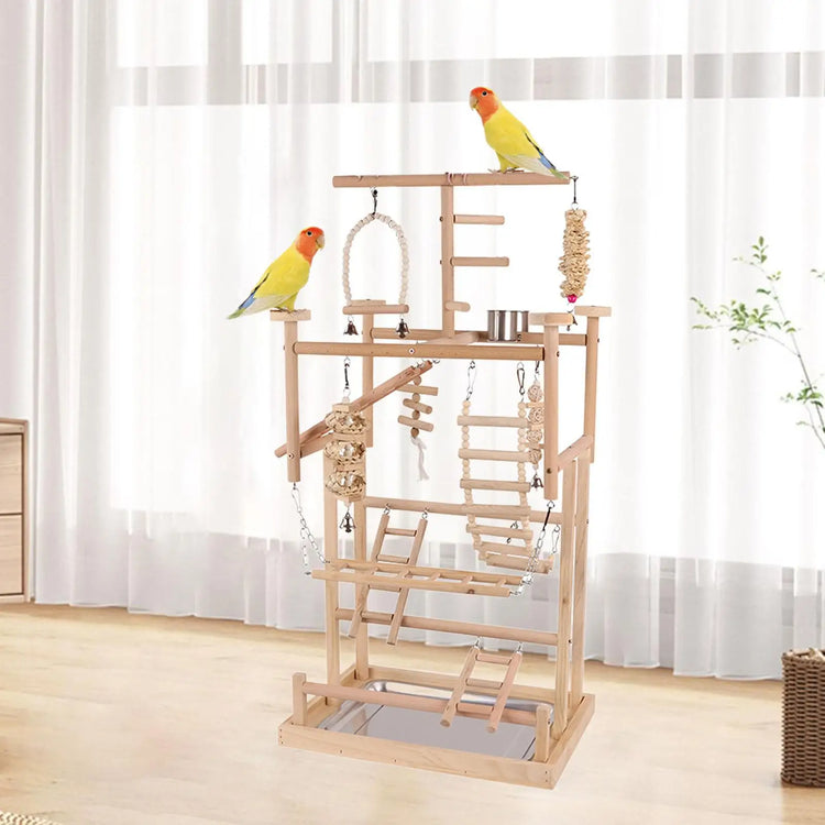 Bird Playground with Ladder | Wood Bird Activity Center | Parrot Stand Perch for Cockatiel, Lovebird, Parakeet, Bluebird, Hummingbird