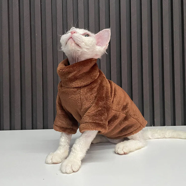 Warm Coral Velvet Cat Clothes | Hairless Sphynx Vest | Winter Turtleneck Kitten Outfit | Puppy Costume | Pet Accessories for Gatitos