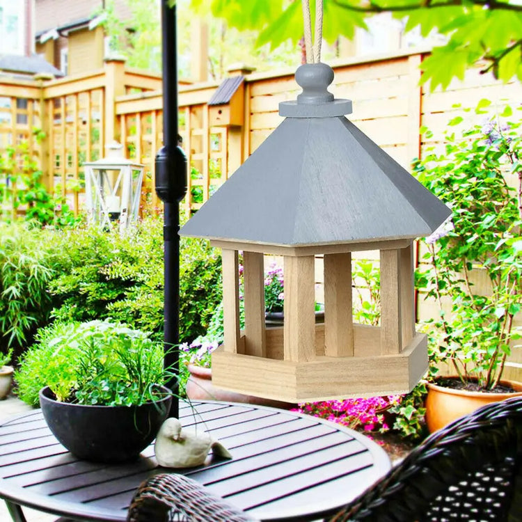 Simple Hanging Wooden Bird House Feeder – Outdoor Bird Shelter for Garden, Balcony, or Deck