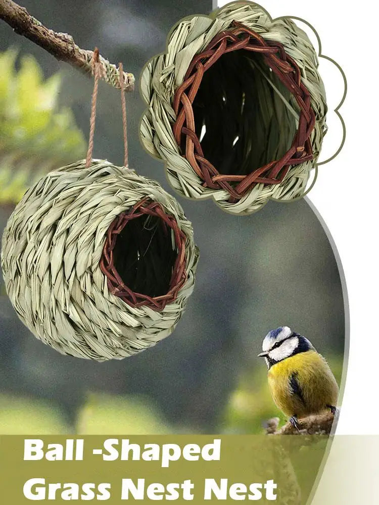Hand-Woven Hanging Bird Nest | Natural Grass Cage House for Parrots, Finches & Sparrows | Outdoor Straw Bird Hut