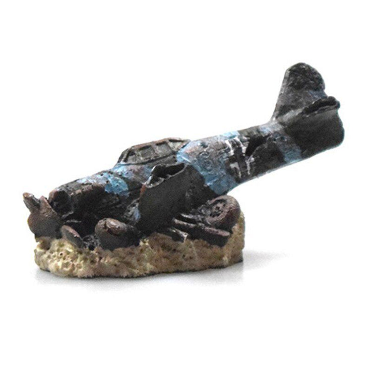 Mini Shipwreck Aircraft Aquarium Ornament – Resin Underwater Decor for Fish Tank