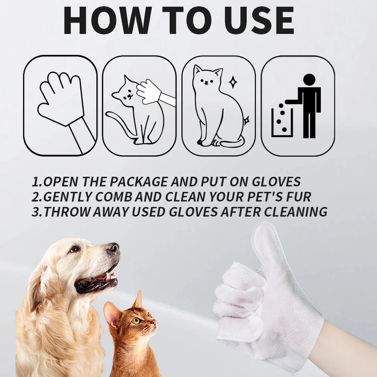 Cleaning Wipes Gloves for Dog/Cat | Deodorizing Bath Wipes | Grooming Glove for Paws, Face, Ears, and Body | Daily Pet Care Supplies