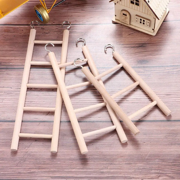 Wooden Bird Climbing Ladder Toy | DIY Parrot Cage Accessory with Hooks | Natural Wood Play Ladder for Birds & Hamsters