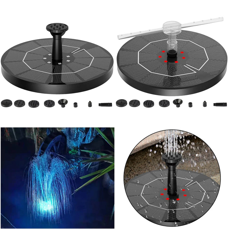2.2W Solar Bird Bath Fountain | Floating Water Pump with LED Light & 6 Spray Nozzles for Birdbaths, Ponds, and Outdoor Water Features