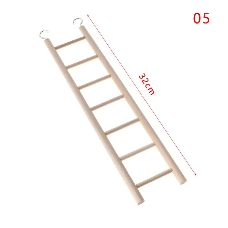 Wooden Bird Climbing Ladder Toy | DIY Parrot Cage Accessory with Hooks | Natural Wood Play Ladder for Birds & Hamsters