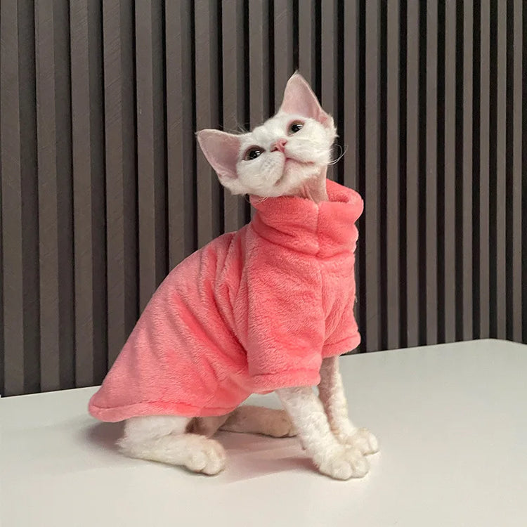 Warm Coral Velvet Cat Clothes | Hairless Sphynx Vest | Winter Turtleneck Kitten Outfit | Puppy Costume | Pet Accessories for Gatitos