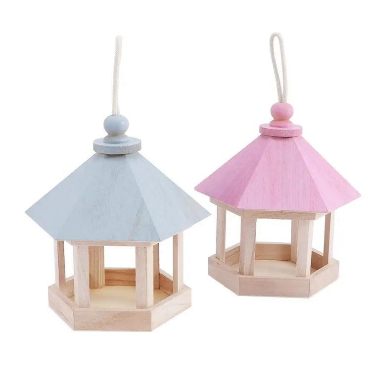Simple Hanging Wooden Bird House Feeder – Outdoor Bird Shelter for Garden, Balcony, or Deck