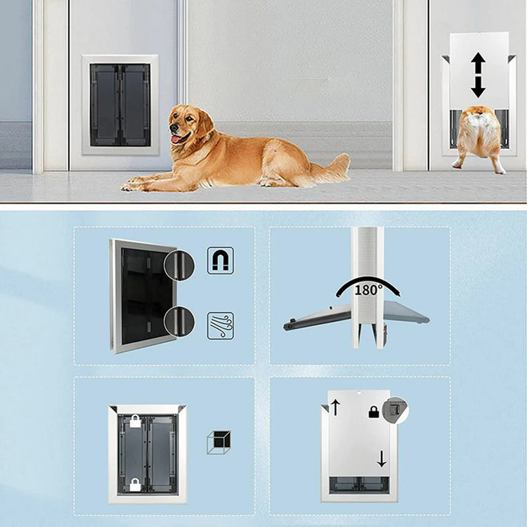 Heavy-Duty Aluminum Dog Door with Lockable Dual Flap – Magnetic Closure Pet Door for Medium & Large Dogs, Indoor/Outdoor Use