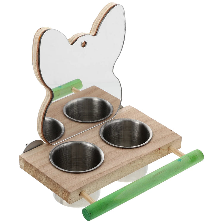 Bird Perch with Feeding Bowl | Wooden Stand & Food Cup for Parrots | Cage Feeder & Play Rack Combo | Acrylic & Wood Bird Cage Accessory