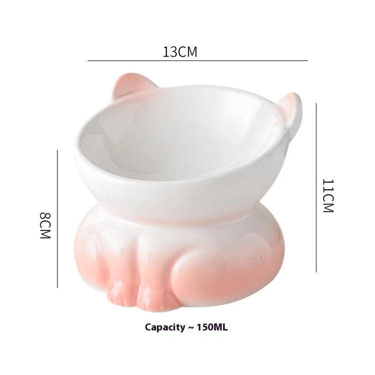Cat Bowl Ceramic | High Foot | Diagonal Mouth | Neck Protection | Large Diameter Cat Food Bowl | Drinking Bowl | Anti-Overturning Design | Cat Food Bowl