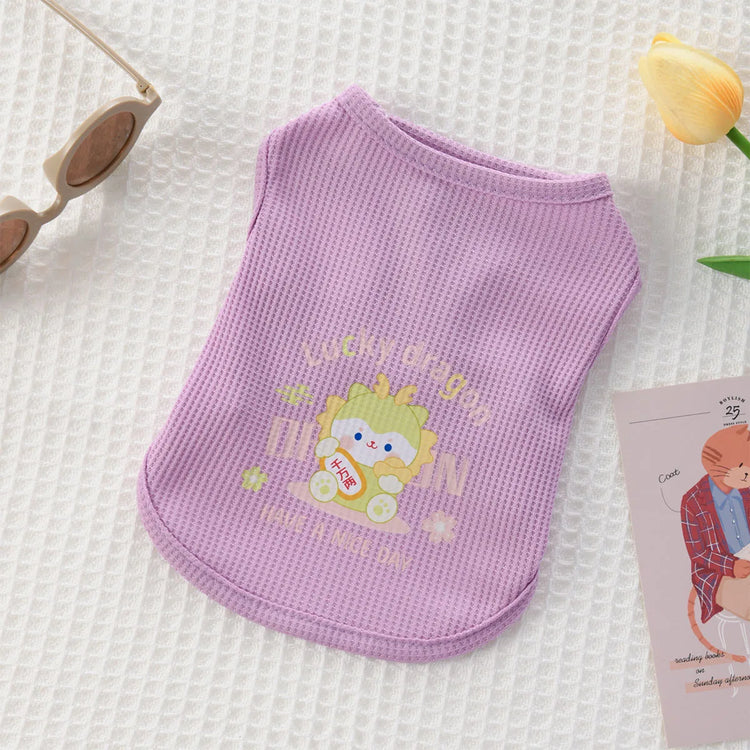 Dog and Cat Spring/Autumn Clothing | Dog Vest Super Cute Waffle Cartoon Small Animal Printed Clothes