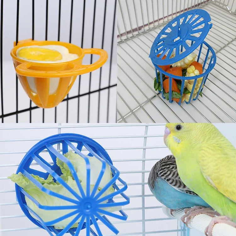 1pcs Bird Parrot Feeder – Cage Hanging Basket for Fruits & Vegetables | Plastic Cage Accessory for Budgies, Parakeets & Small Birds