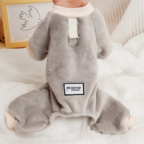 Fleece Warm Winter Dog Jumpsuit Pajamas for Small Dogs | Pomeranian Puppy Nightshirt & Cat Overalls