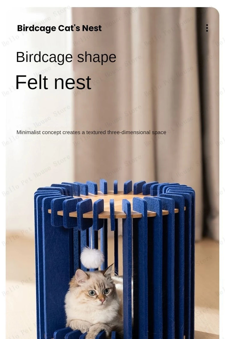 Bird Cage Cat Bed | Luxury Felt Nest for Cats | Breathable & Durable Enclosed Pet Furniture for Comfort & Style