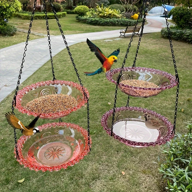 2-layer Bird Feeder | Suspended Bird Bath | Courtyard Decoration | Durable Tray with Chain | Outdoor Bird Feeding
