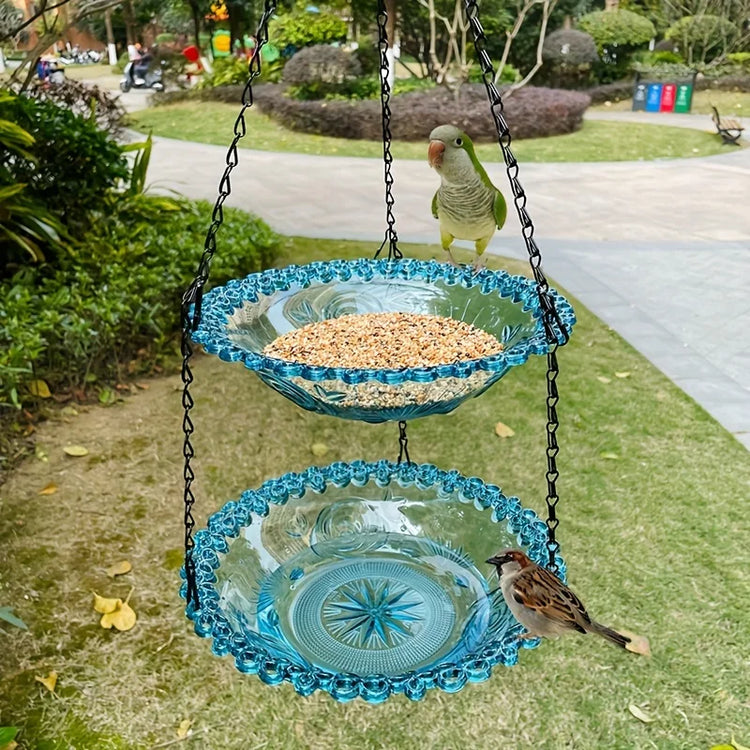 2-layer Bird Feeder | Suspended Bird Bath | Courtyard Decoration | Durable Tray with Chain | Outdoor Bird Feeding