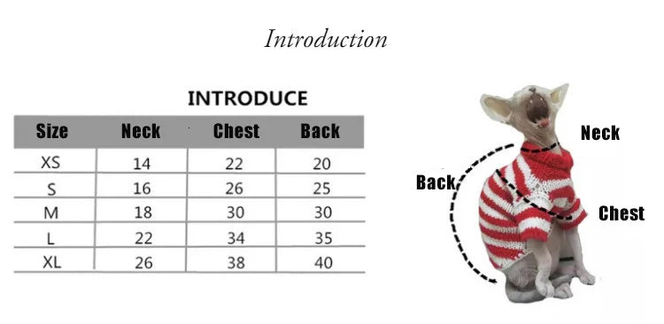 Striped Knitted Cat Clothes for Sphynx | Warm Vest for Hairless Cats | Autumn/Winter Outfit (XS–XL)