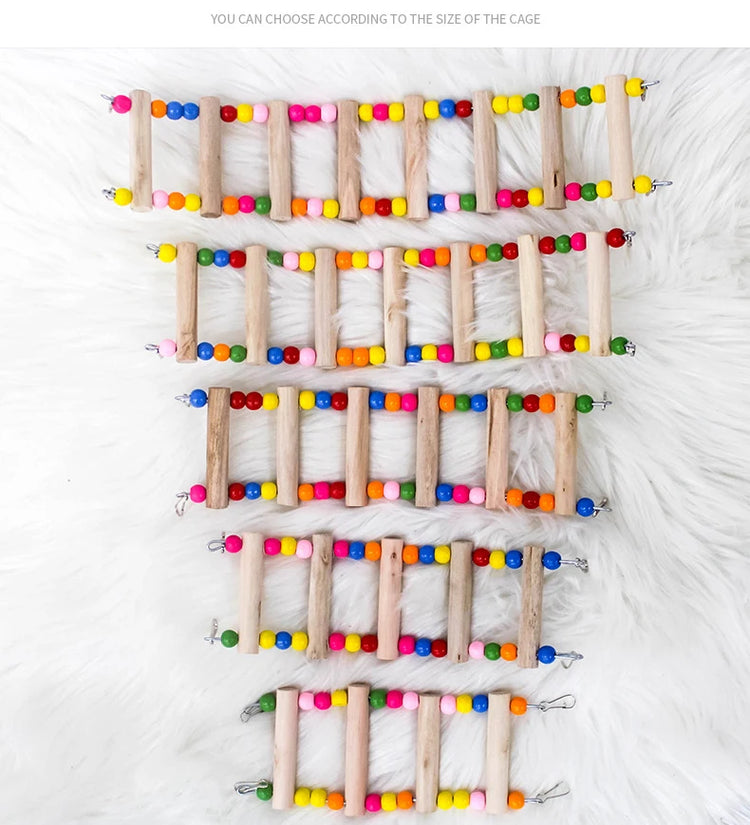 Bird Parrot Toys | Colorful Hanging Cage Climbing Ladders with Natural Wood | Parrots Suspension Bridge Swing Toys | Bird Toy Supplies