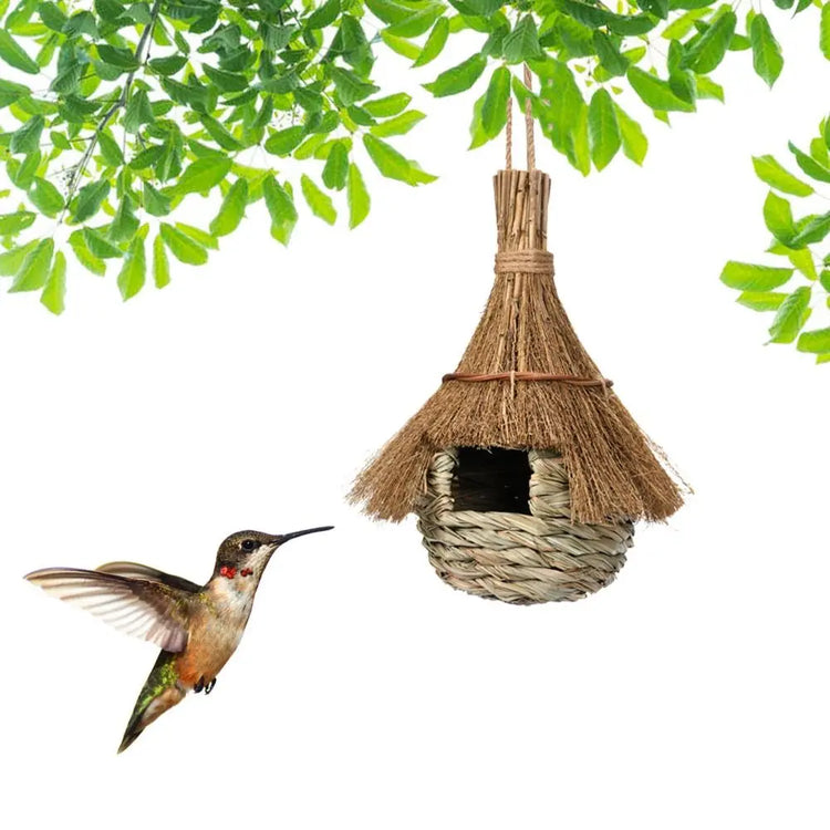 Hanging Hand-Woven Grass Bird House – Eco-Friendly Nest Hut for Small Birds & Outdoor Shelter