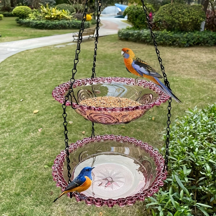 2-layer Bird Feeder | Suspended Bird Bath | Courtyard Decoration | Durable Tray with Chain | Outdoor Bird Feeding