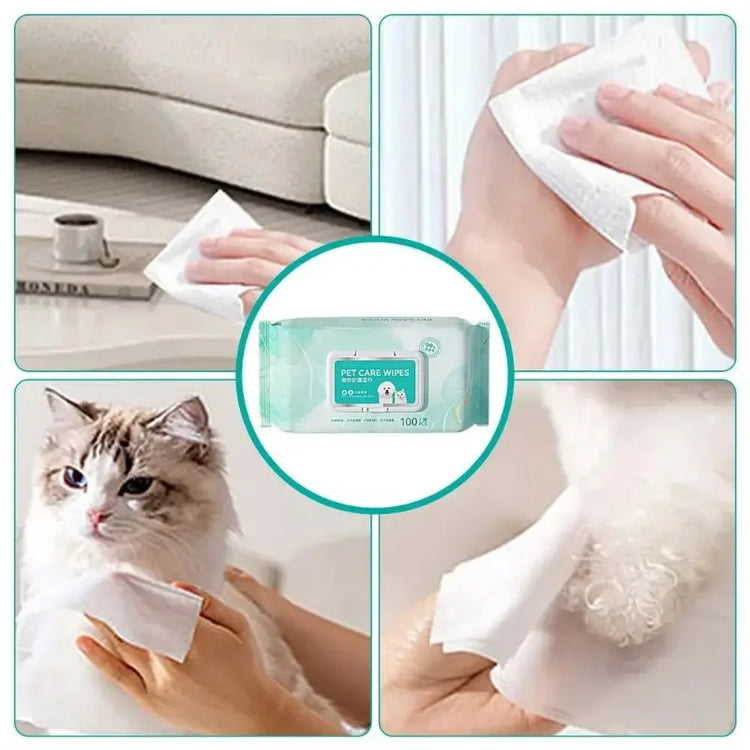 100Pcs/Set Pet Wipes | Cat/Dog Deodorant Moisturizing Cleaning Wipes | Tear Stains & Odor Removal | Safe Gentle Pure Water Pet Supplies