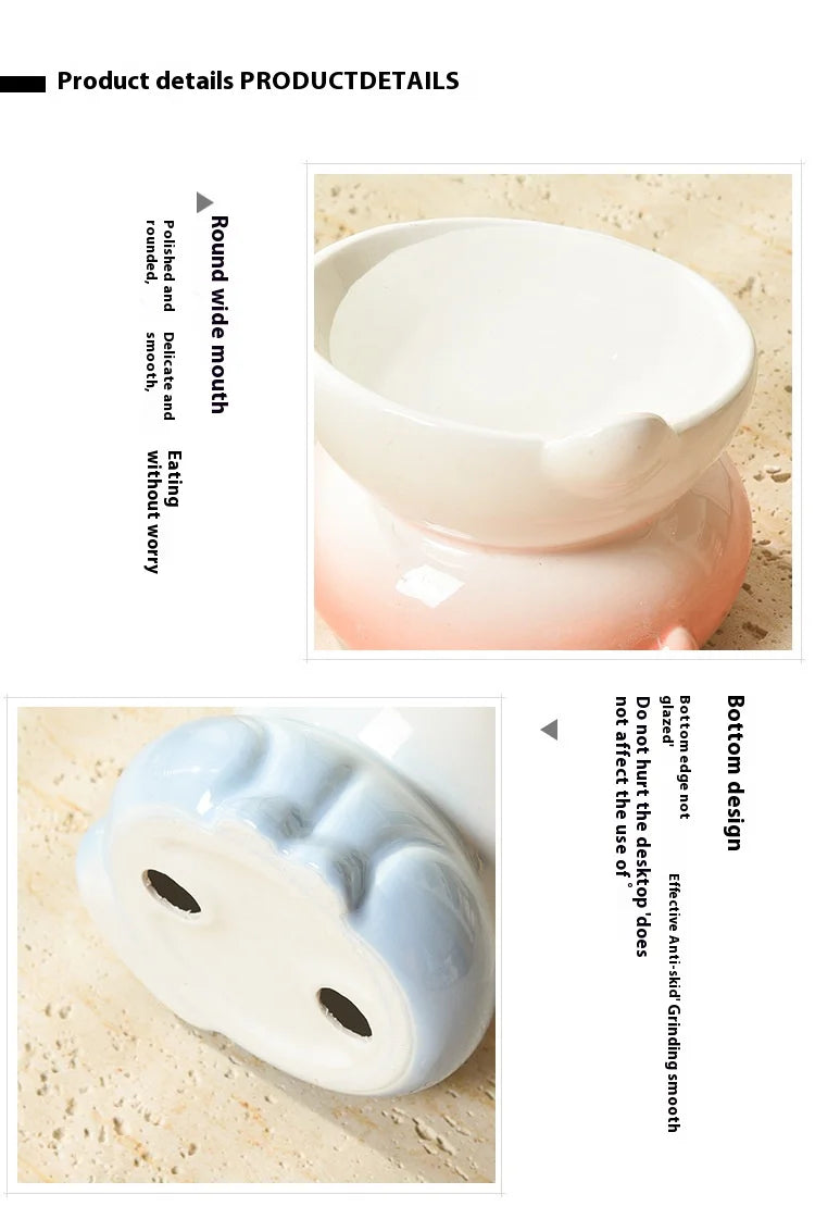 Cat Bowl Ceramic | High Foot | Diagonal Mouth | Neck Protection | Large Diameter Cat Food Bowl | Drinking Bowl | Anti-Overturning Design | Cat Food Bowl