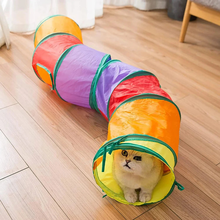 Foldable Cat Tunnel Toy for Indoor & Outdoor Use | Crinkle Sound/Hanging Ball/Multi-Entry Design – Play Tube for Cats/Kittens/Rabbits/Puppies