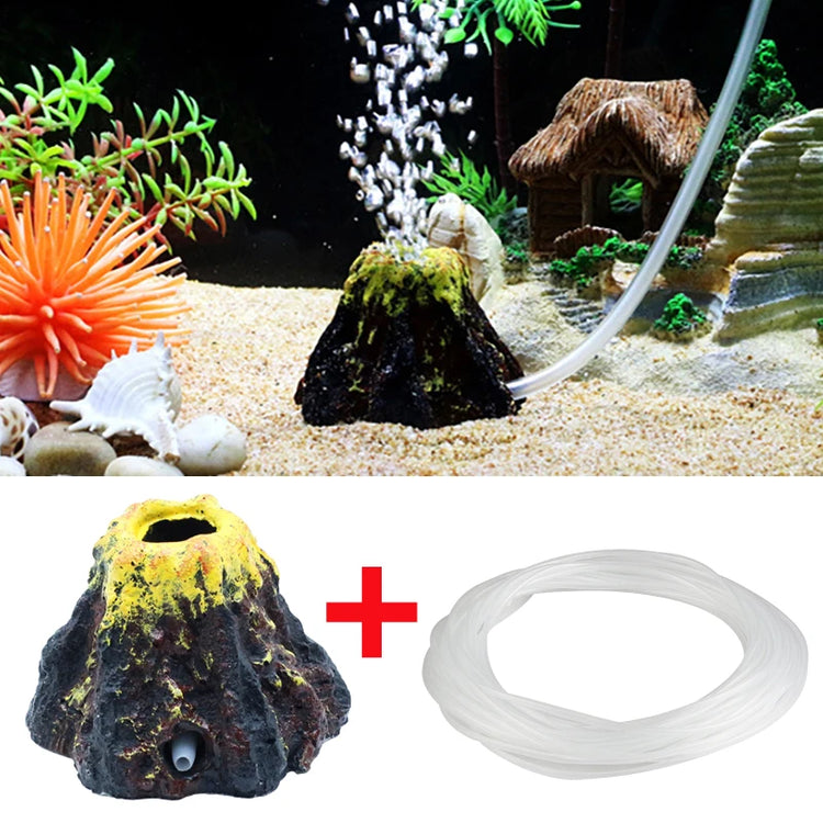 Fish Tanks Landscaping Simulation Volcano Aquarium Accessories Rockery Ornaments Aeration Pump Bubble Stone Oxygenation Tube