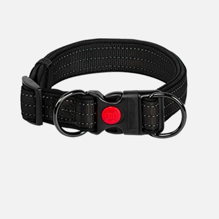 Reflective Padded Dog Collar – Durable Nylon with Double D Ring and Safety Buckle
