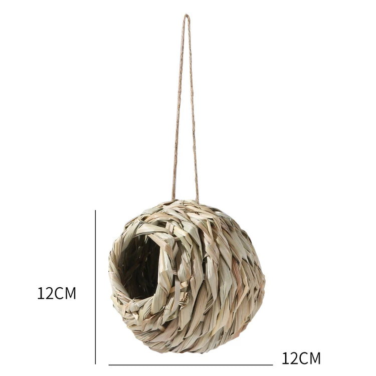 2024 Handwoven Reed Grass Bird Nest – Hanging Hummingbird Egg Cage for Outdoor Decor, Small Parrots & Garden Wildlife (Multiple Sizes)