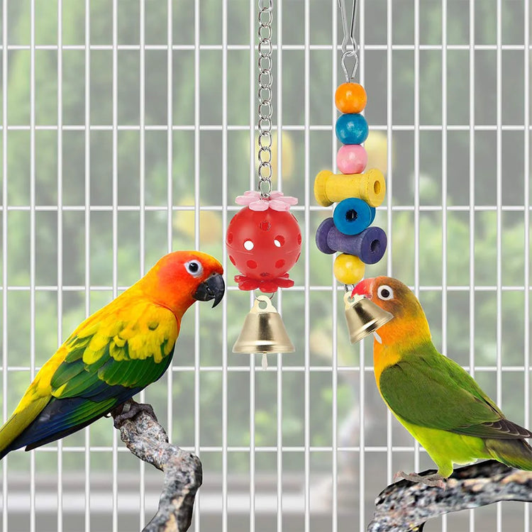 11Pcs Bird Cage Toys for Parrots | Wood Birds Swing | Reliable Chewable Bite Bridge / Wooden Beads Shape Parrot Toy - Bird Toys