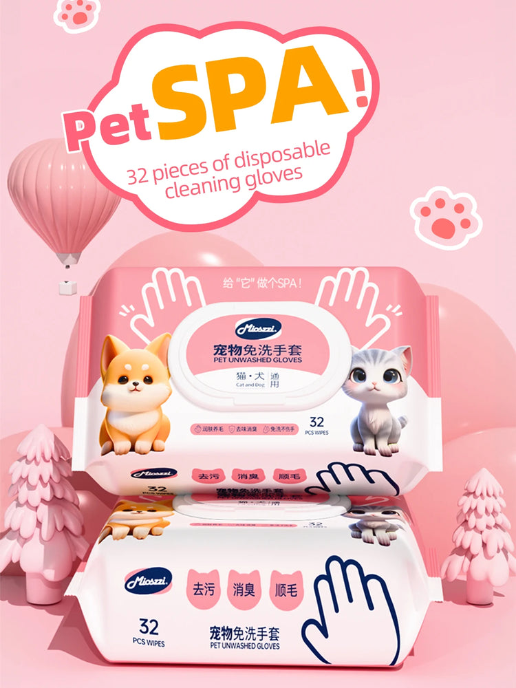 Pet Cleaning Gloves with Wipes 50Pcs | 2-in-1 Scrubber & Massager | Dog Cat Grooming