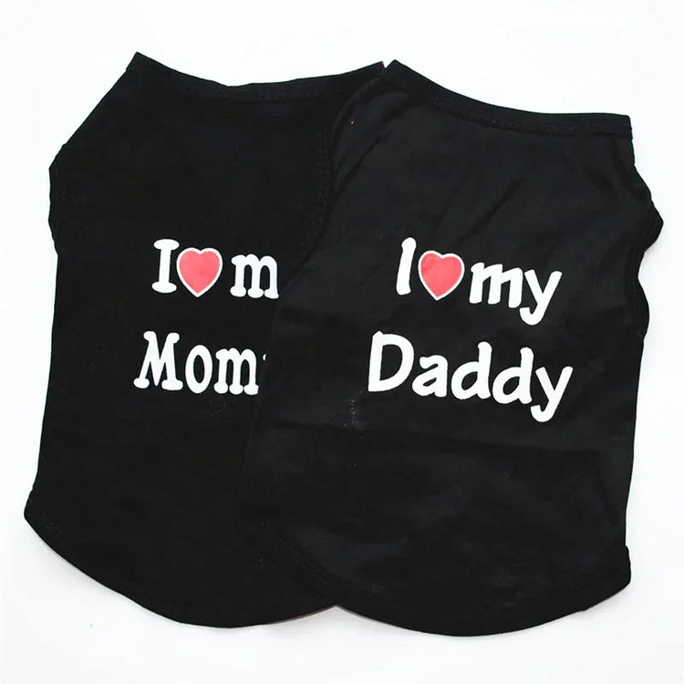"Love Mommy & Daddy" Cotton Vest | Soft Casual T-Shirt for Cats & Puppies | All-Season Pet Wear