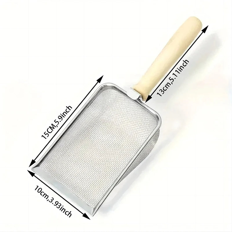 Cat Litter Shovel | Stainless Steel Scoop | Fine Mesh Sifter | Reptile Sand Substrate Cleaner | Durable Poop Scoop with Wooden Handle