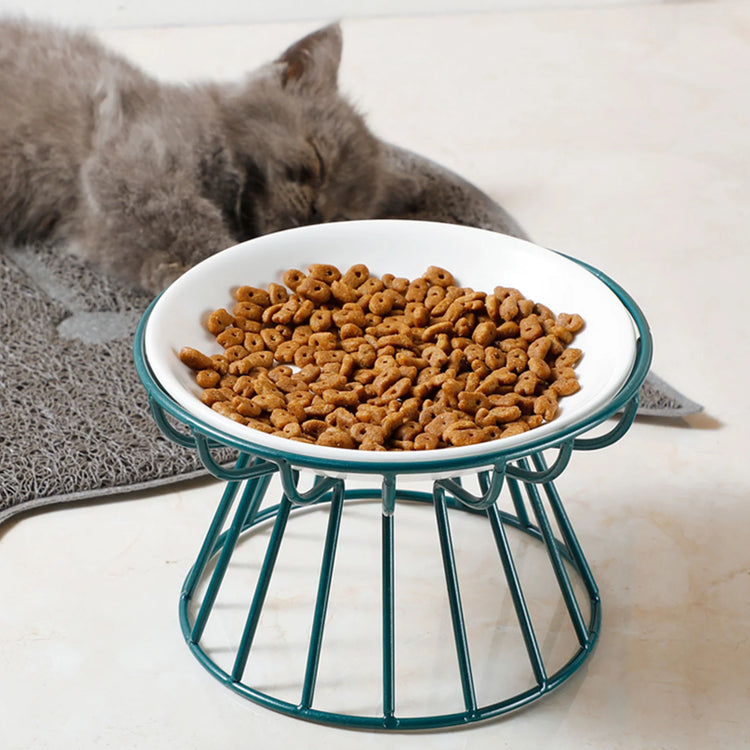 Whisker-Friendly Ceramic Cat Bowl with Stand | Wide Shallow Pet Feeding Dish for Wet Food & Water | Non-Slip Bowl for Cats, Kittens & Small Dogs
