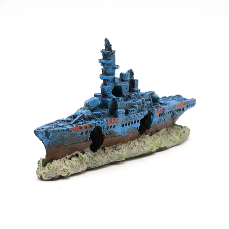 Aquarium Shipwreck Decoration – Resin Fish Tank Ornament with Hiding Cave