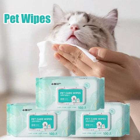 100Pcs/Set Pet Wipes | Cat/Dog Deodorant Moisturizing Cleaning Wipes | Tear Stains & Odor Removal | Safe Gentle Pure Water Pet Supplies