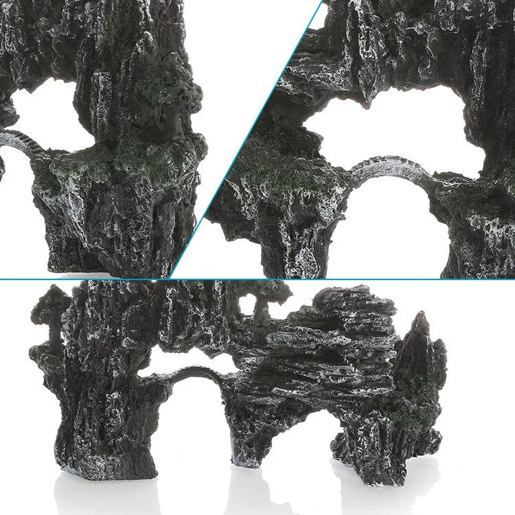 Aquarium Decorative Rockery with Arched Bridge – Resin Landscaping Ornament for Fish Tank or Home Decor