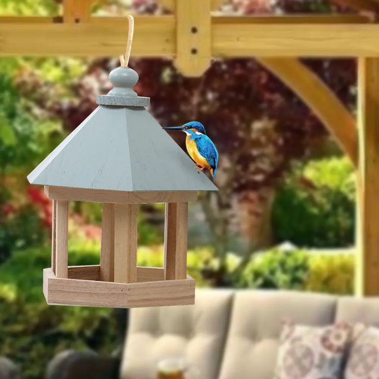 Simple Hanging Wooden Bird House Feeder – Outdoor Bird Shelter for Garden, Balcony, or Deck