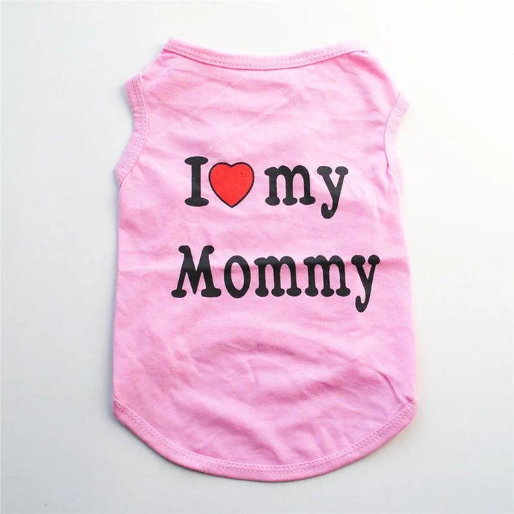 "Love Mommy & Daddy" Cotton Cat Vest | Cute Printed T-Shirt for Cats/ Small Dogs