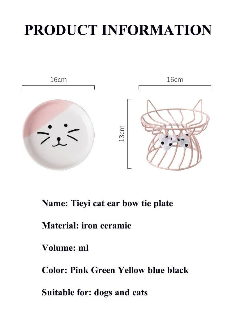 Ceramic Cat Food Bowl | High Foot Raised Pet Bowl | Cat Dog Feeding Dish | Cervical Spine Care | Outdoor Ceramic Bowl with Iron Stand | Anti-Tip Pet Feeder