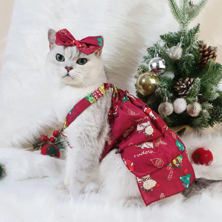 Christmas Pet Dress for Cats & Small Dogs | Red Bow Skirt | Holiday Costume