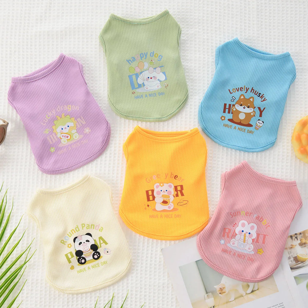 Dog and Cat Spring/Autumn Clothing | Dog Vest Super Cute Waffle Cartoon  Small Animal Printed Clothes
