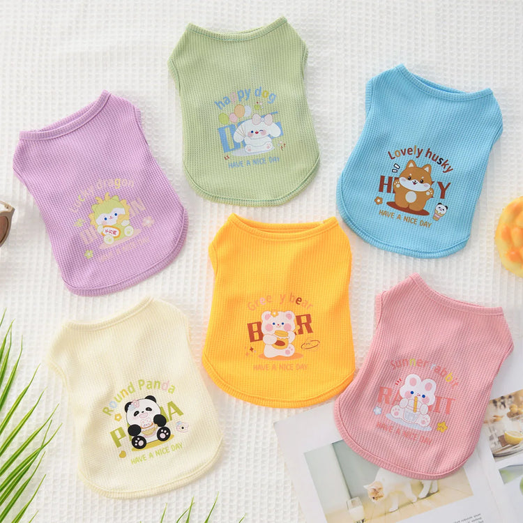 Dog and Cat Spring/Autumn Clothing | Dog Vest Super Cute Waffle Cartoon Small Animal Printed Clothes