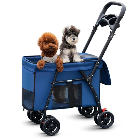 Pet Stroller Dog Cat Carrier | Foldable Lightweight Travel Cart with Storage Basket for Small Pets | Outdoor Walking Shopping Cart