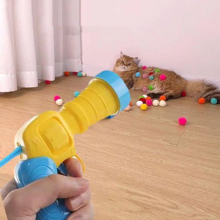 Cat Interactive Toy | Ball Launcher for Kittens | Silent Shooting Gun with Plush Balls | Pet Training Game | Fun Cat Toy Set | 20pcs Balls + 1 Launcher